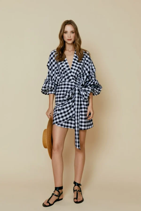 VESTIDO CORTO ELIA CORTOCUADROS NEGROS*Coosy Outlet